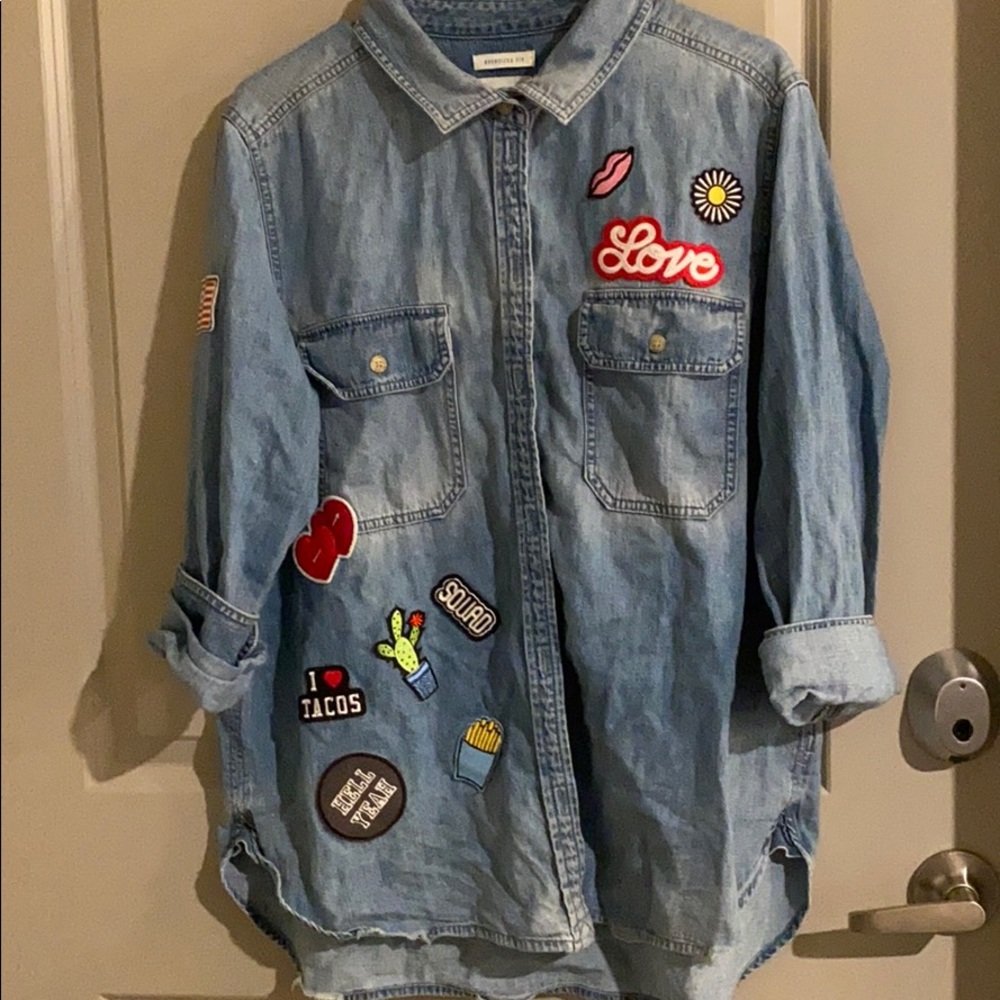 Chambray Top with Patches